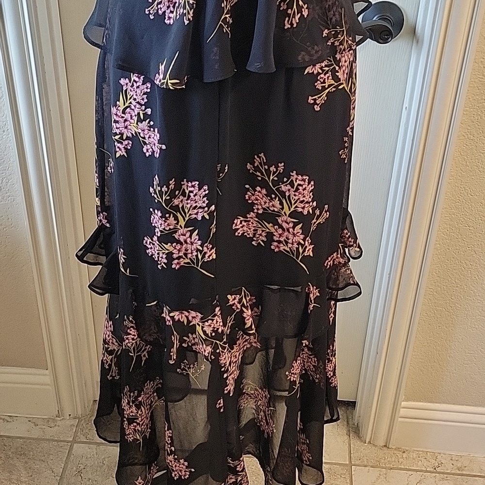 Black And Floral Print Layered Sheer Overlay Maxi Dress - Picture 15 of 16